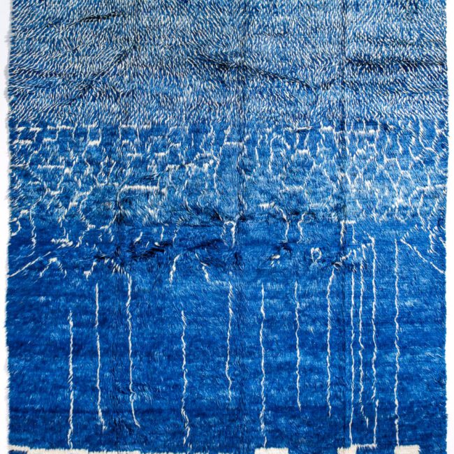 Barchi Berber Teppich in blau mit weißen Linien und gelebn Akzenten